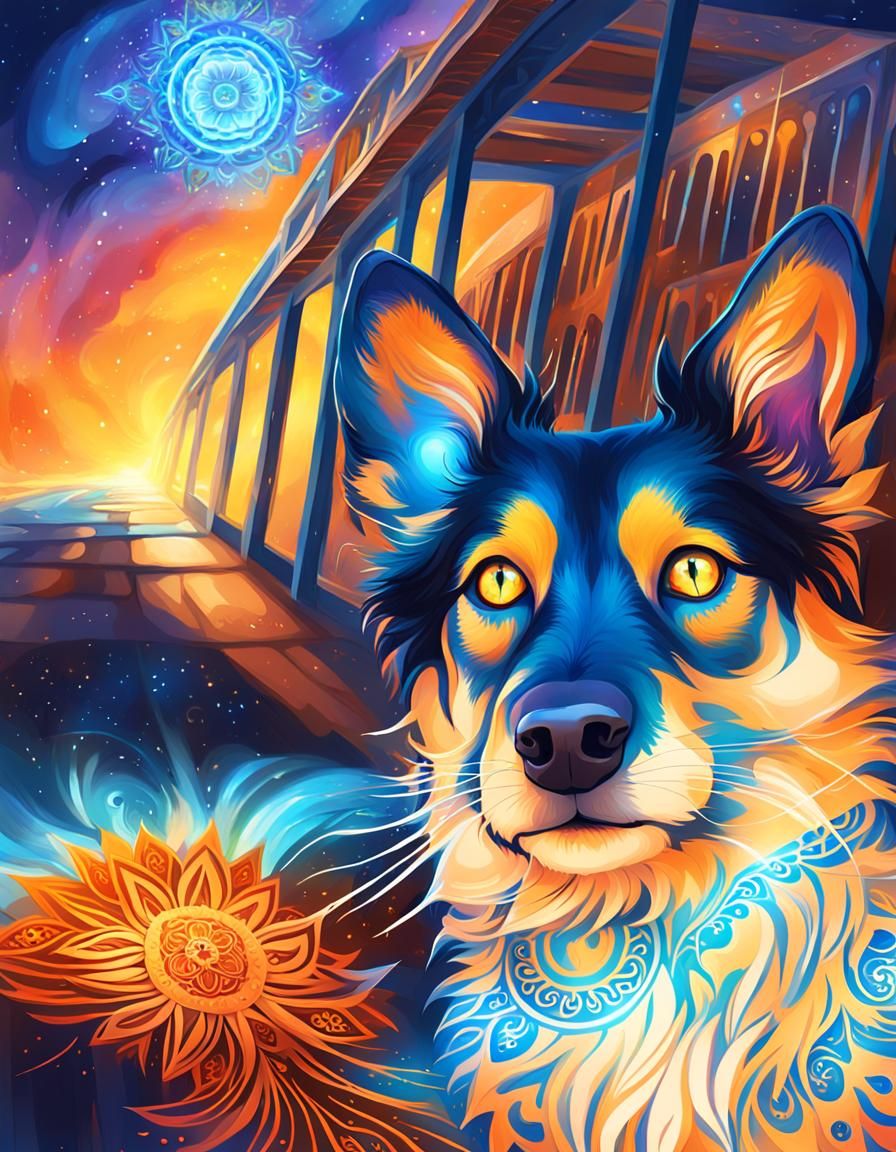 Dog Portrait with Healing Light, Fantasy Art