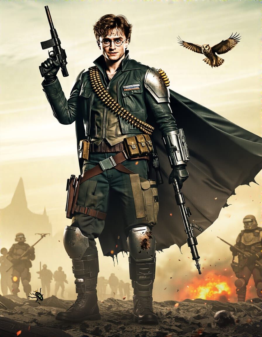 Harry Potter in Helldiver Armor Fights Alien Warfare