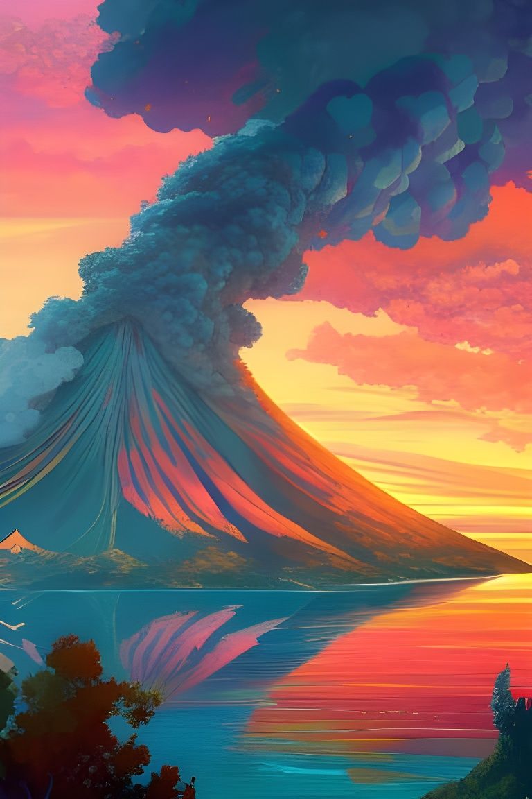 Anime Volcano Eruption in Triadic Colors