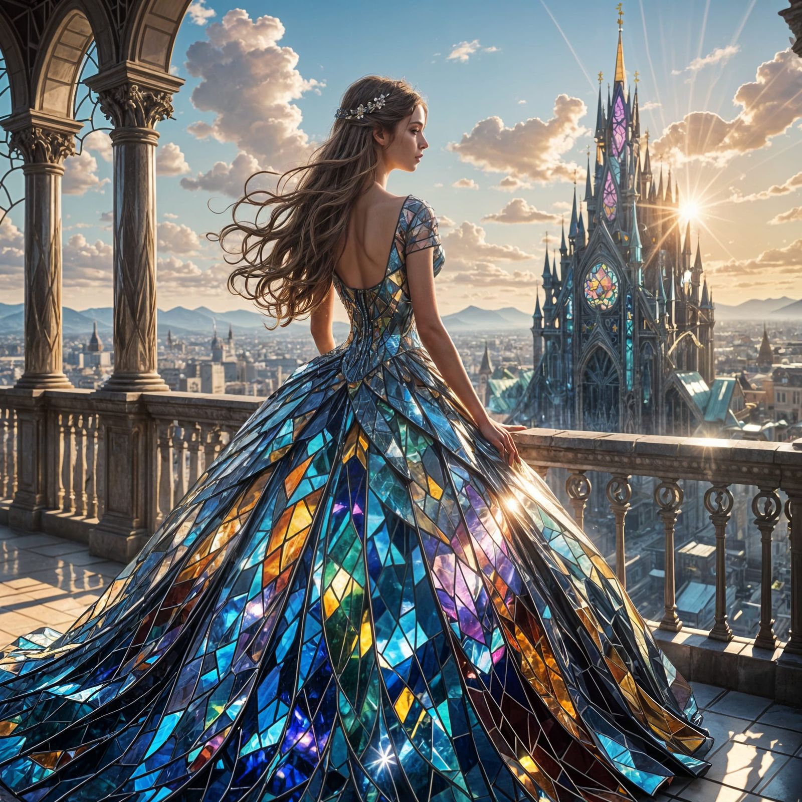 Woman in Shimmering Glass Ballgown
