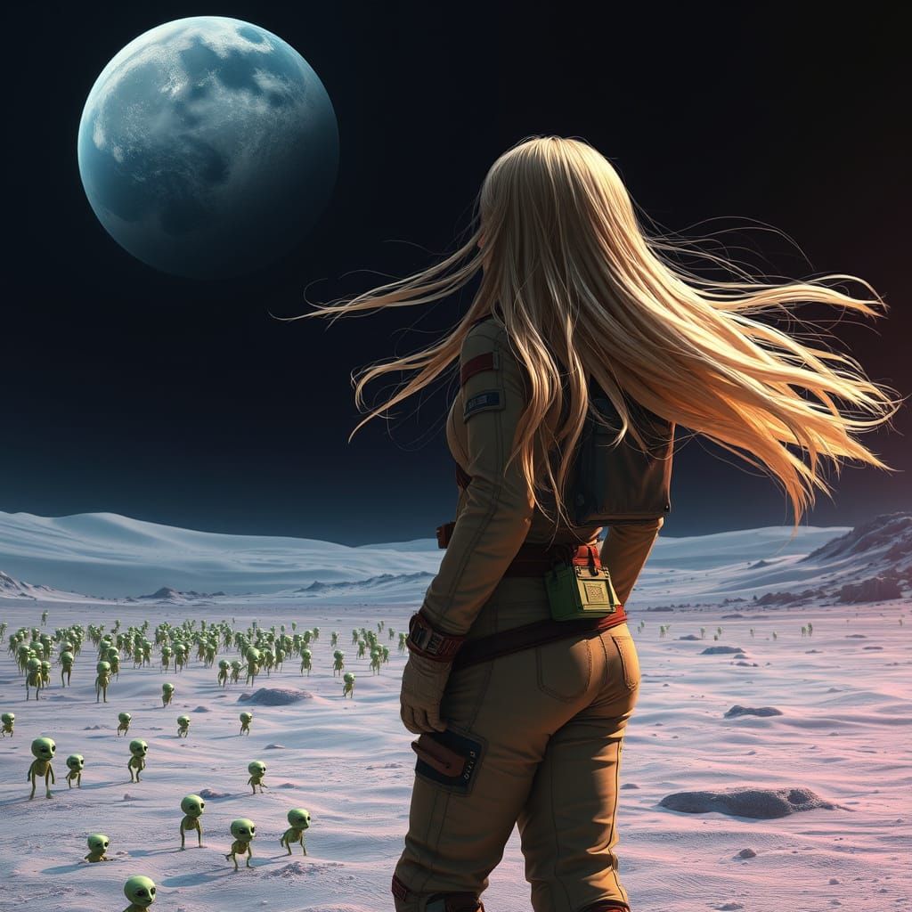 Girl in Austronat Suit Gazing at Alien Landscape