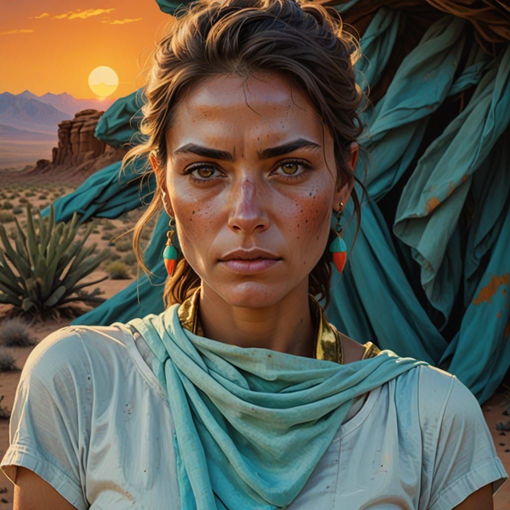 Desert Woman in Vibrant Oil Painting