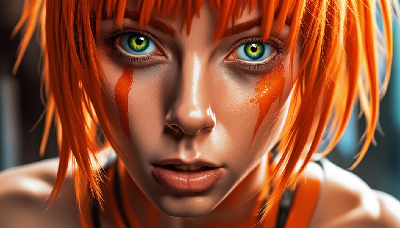The Fifth Element: Leeloo in Hyperrealistic Splash Art