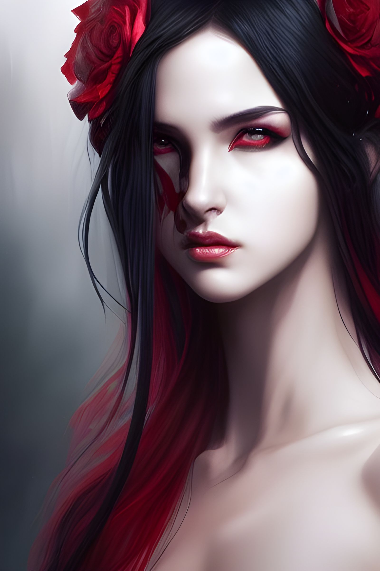 Sinister Goddess with Crimson Eyes: Digital Art
