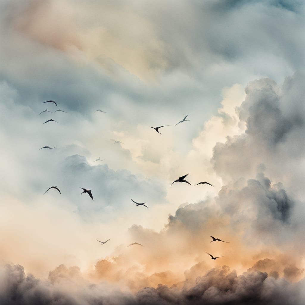 Watercolour Swallows Soar Across the Gentle Sky