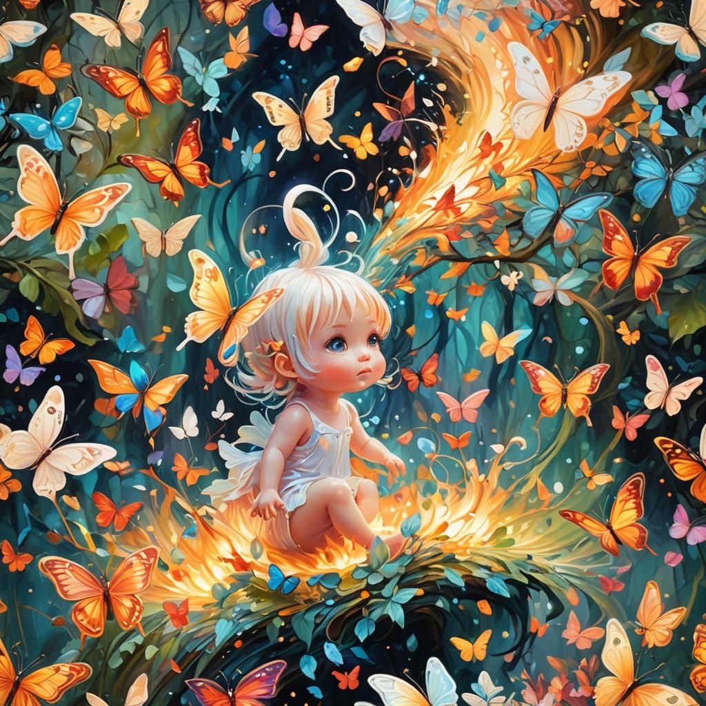 Bioluminescent Butterflies in Vibrant Oil Painting