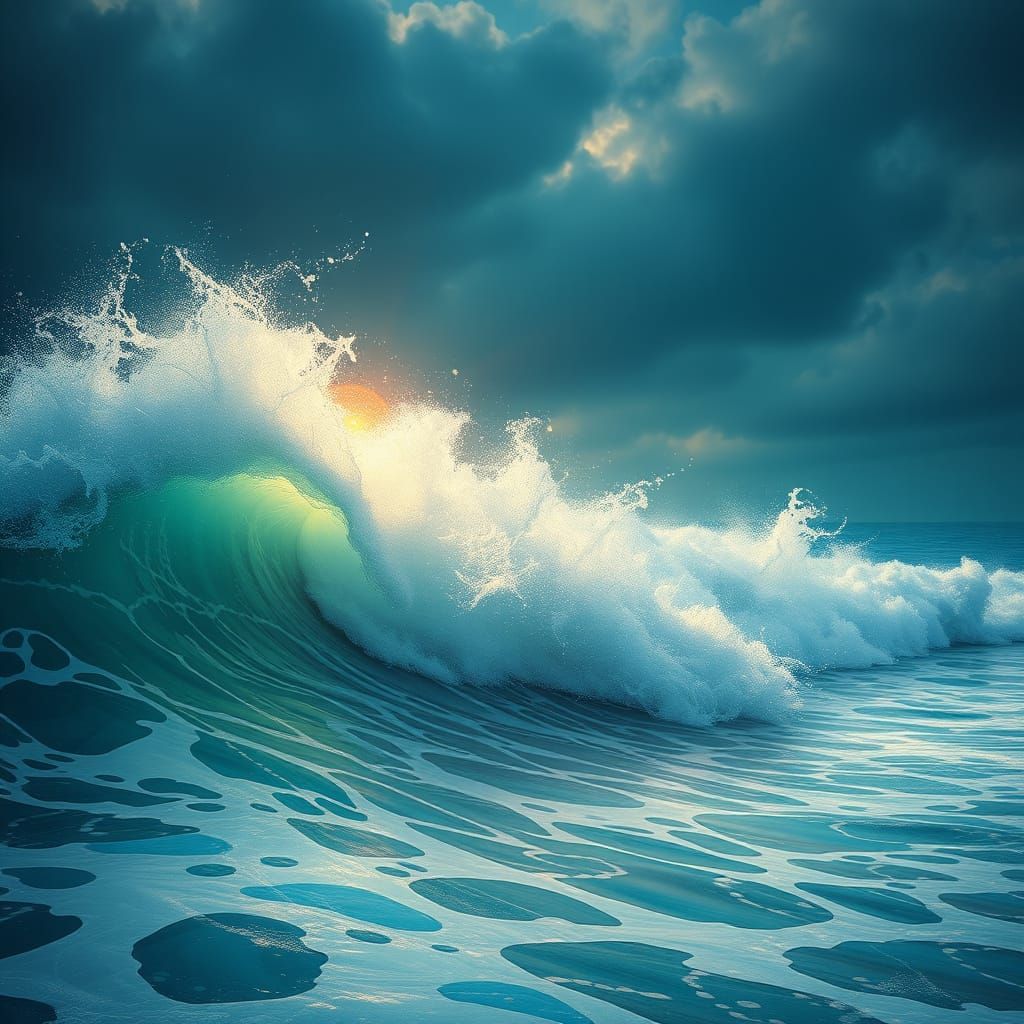 Turquoise Sea with Pearl Foam Waves: Splash Art