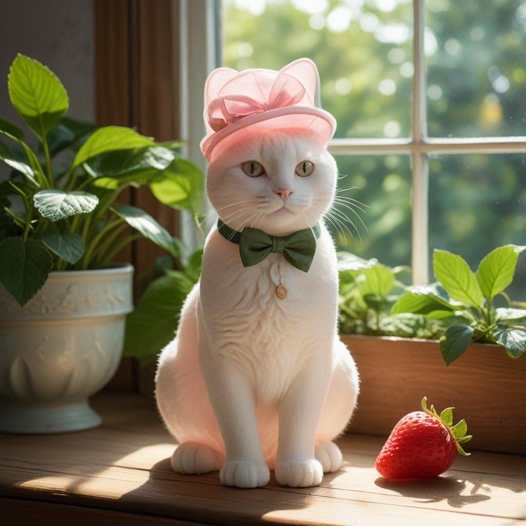 Strawberry Jelly Cat in Whimsical Pastel Setting