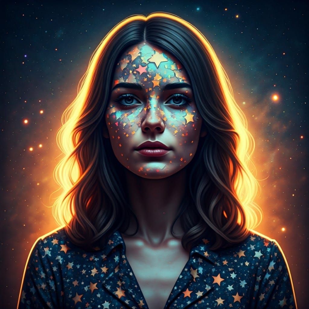 Cosmic Portrait of Woman with Stars in Digital Art Style