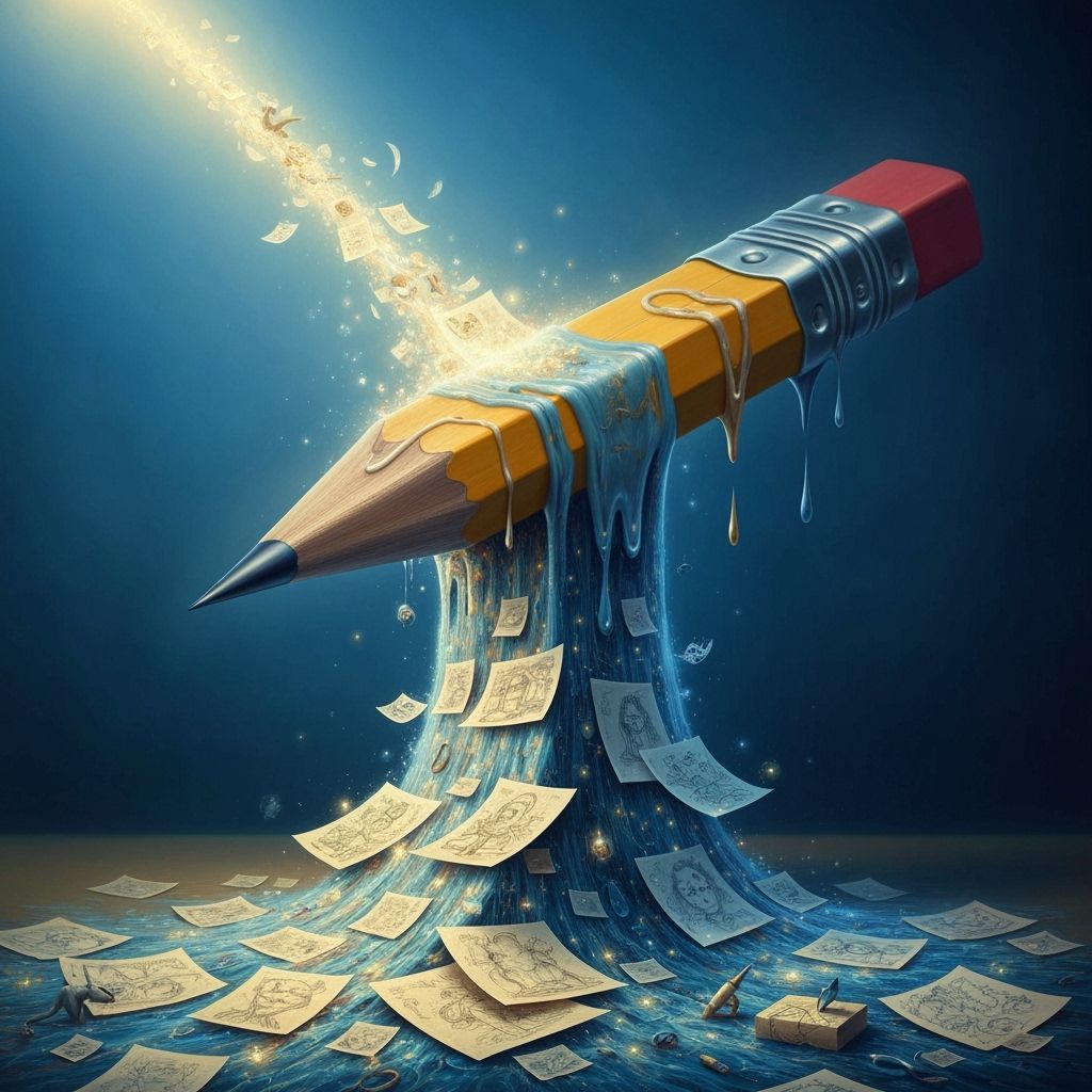Surreal Melting Pencil Waterfall of Ideas