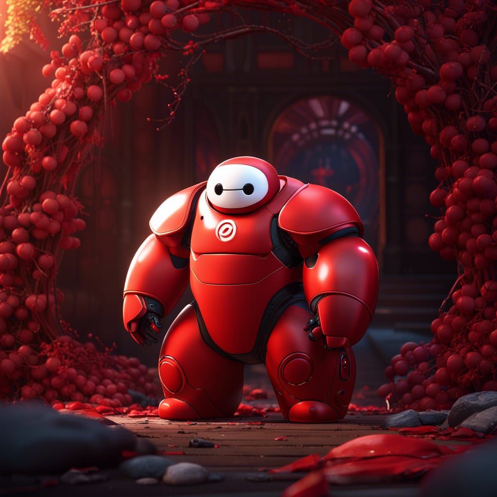 Baymax in Red Armor: Detailed Matte Painting