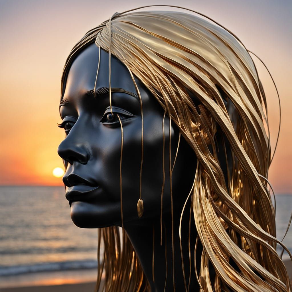 Surreal Woman Lost in Thought Amidst Golden Sunset