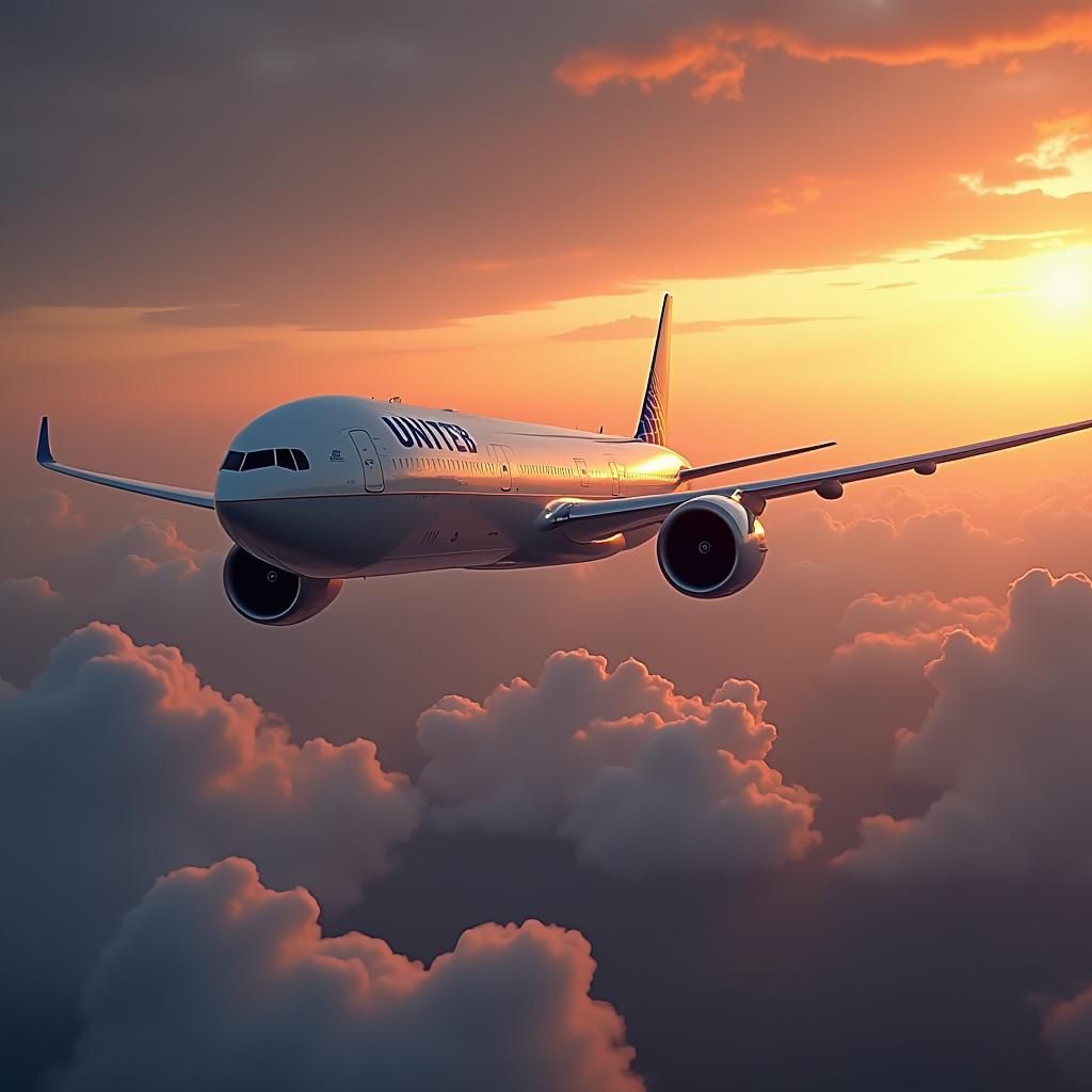 United Airlines 777 at Sunset: Aerospace Concept Art