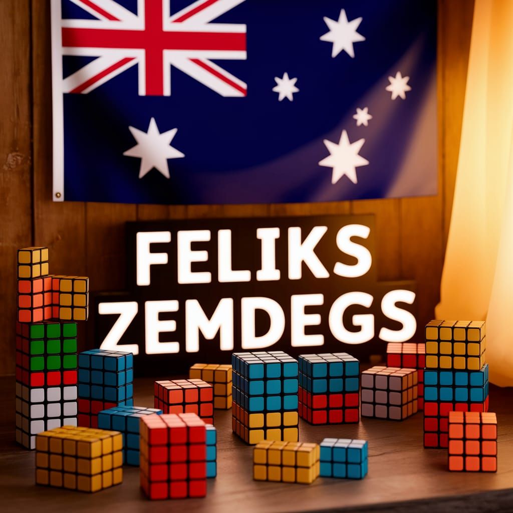 Feliks Zemdegs Sign with Rubik's Cubes and Australian Flag