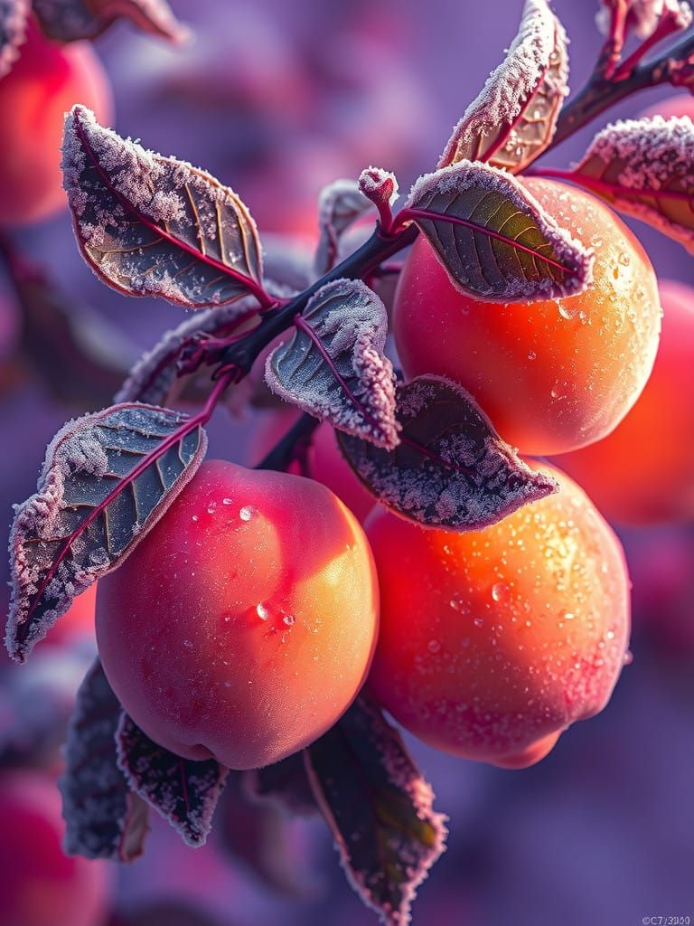 Dreamy Peach Branch Illuminated by Violet Light