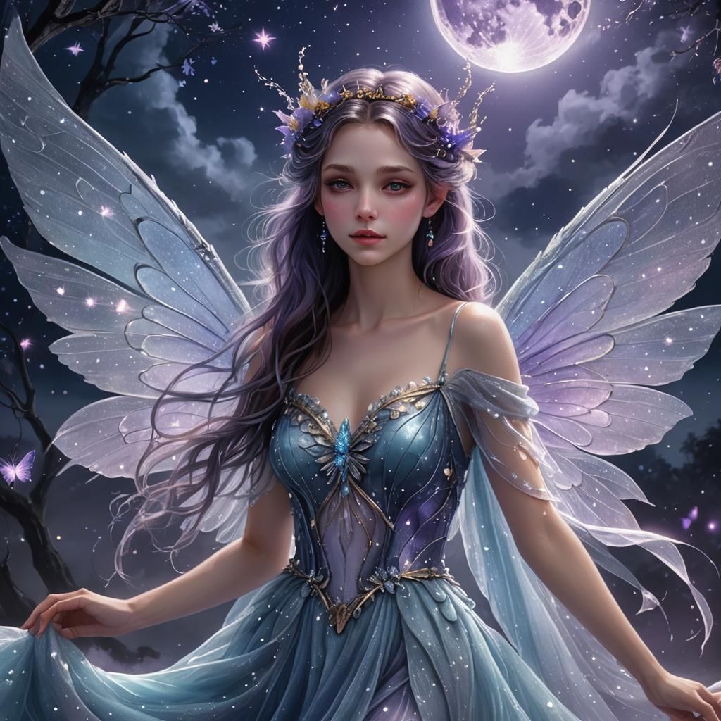 Ethereal Fairy Under Moonlight in Dreamy Digital Art