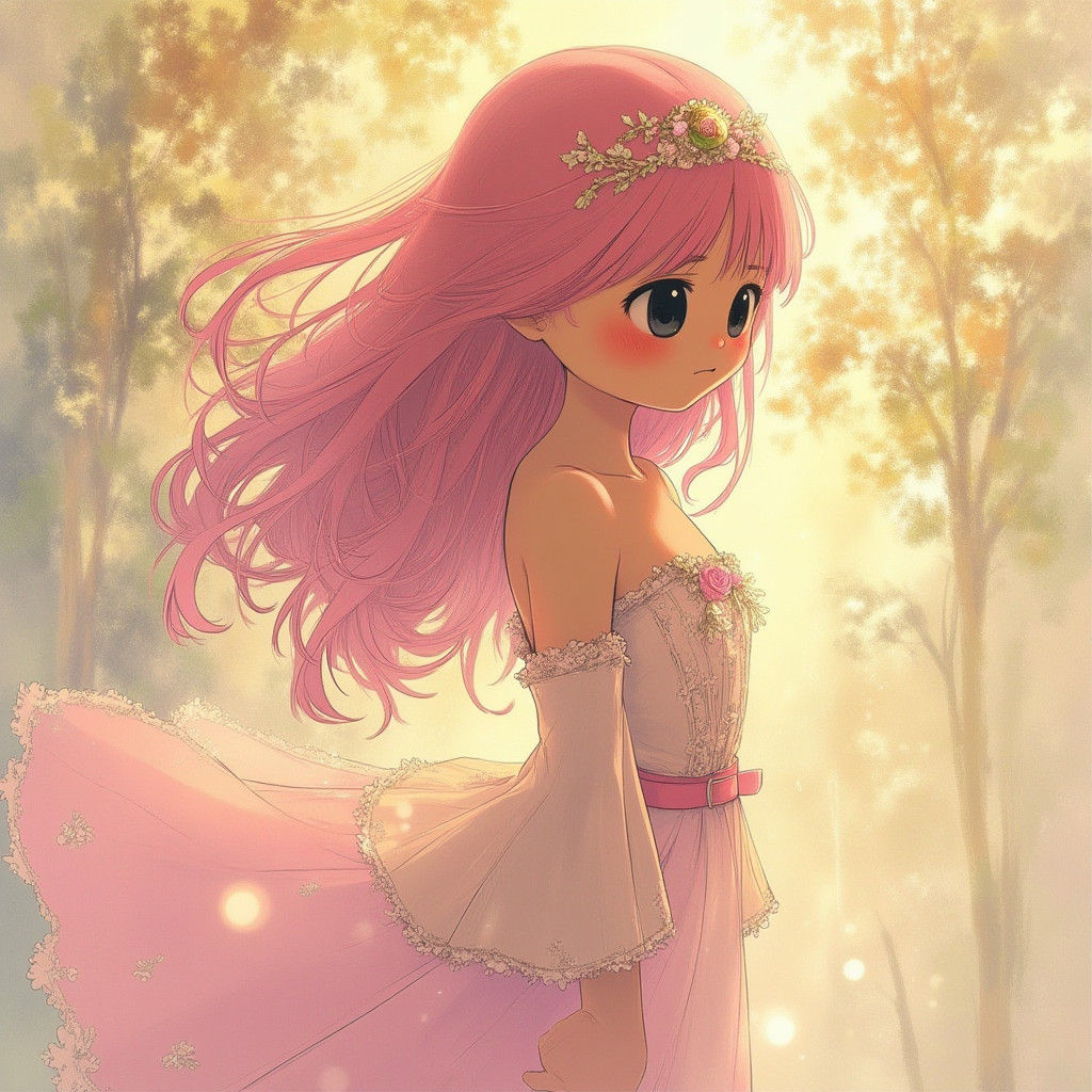 Ethereal Woman in Flowing Dress, Fantasy Illustration