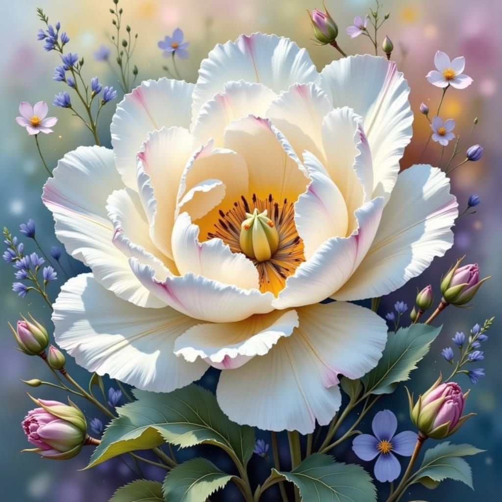Exquisite White-Purple Tulip in Painting Style