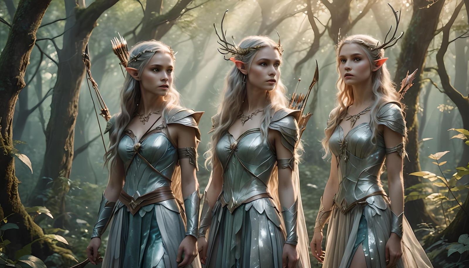 Elven Huntresses in Enchanted Forest