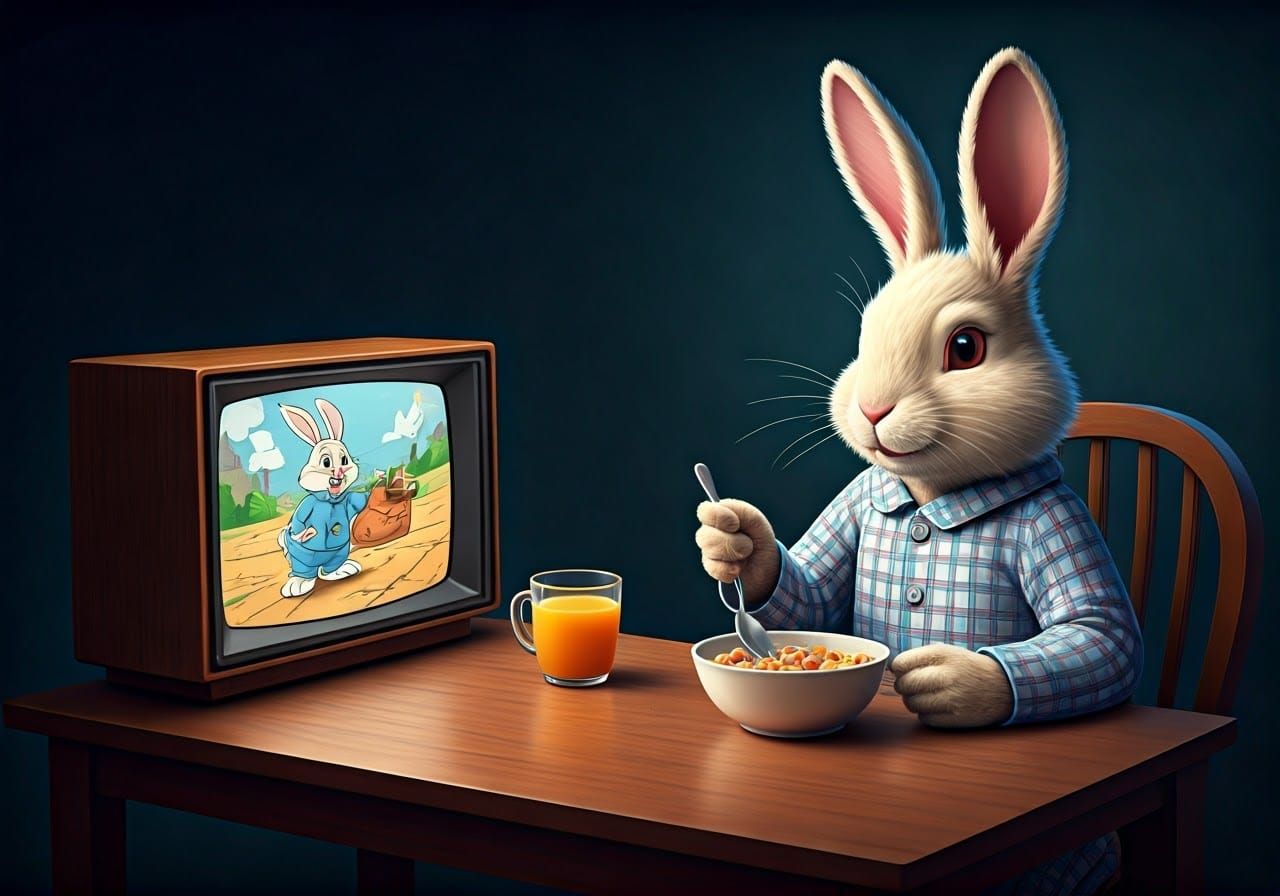 Cozy Cartoon-Themed Breakfast Scene in Whimsical Style