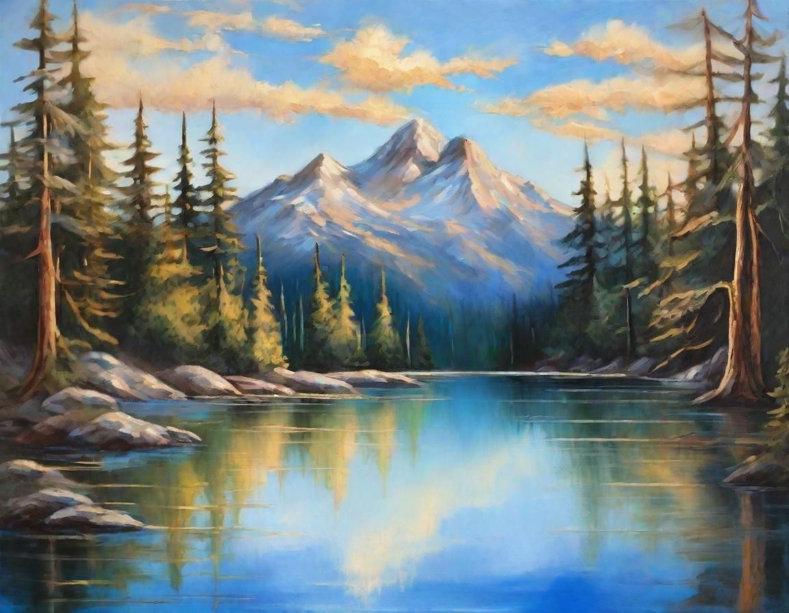 Dreamy Lake Landscape Painting in Arthur Rackham Style