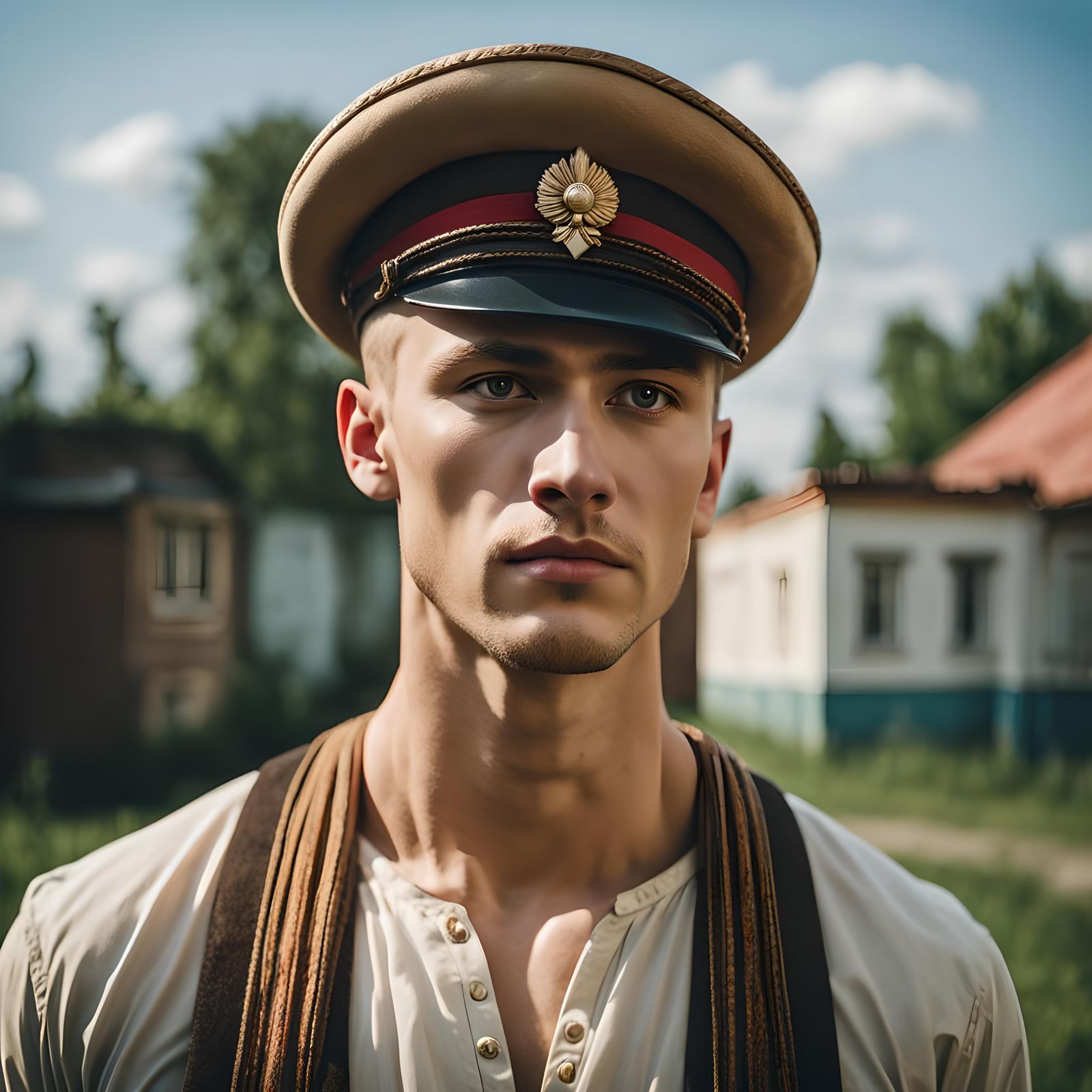 Handsome Man in Russian Constructivism Style