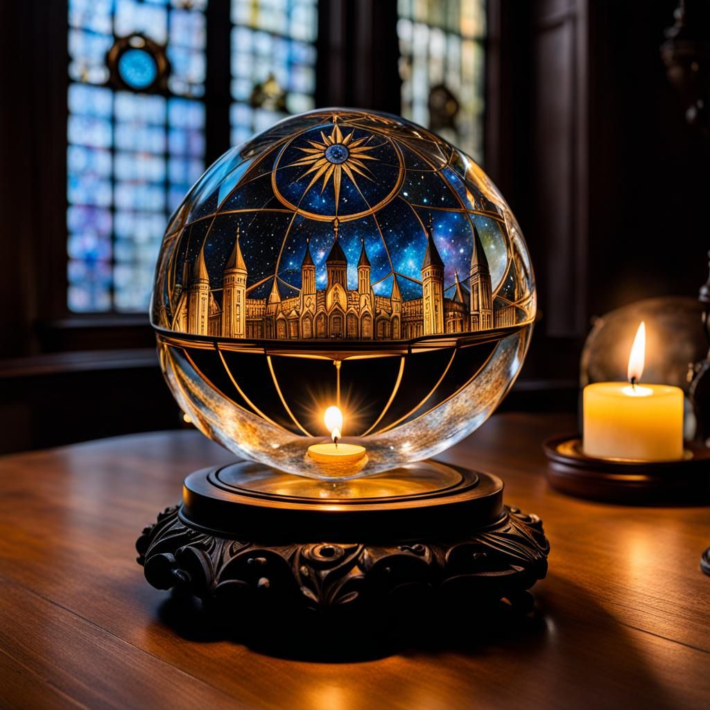 Galaxy in Crystal Ball with Stained Glass