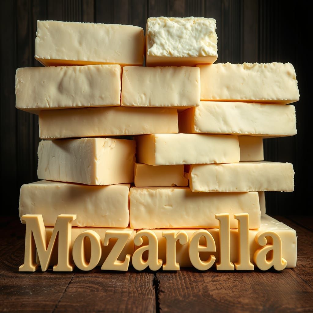 Spectacular Rectangular Blocks of Creamy White Mozzarella Ch...