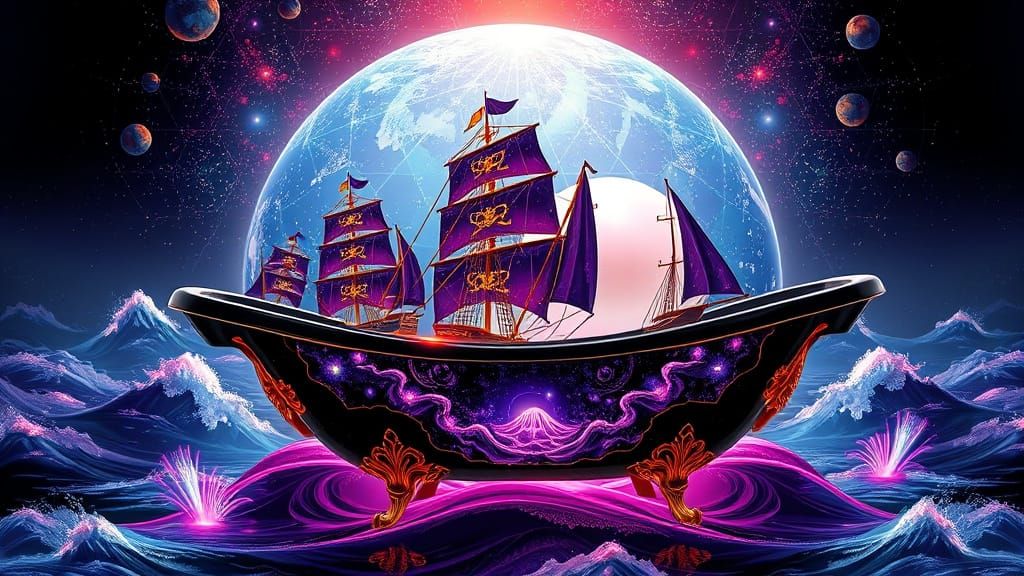 Kaleidoscopic Fleet Sailing Fractal Seas