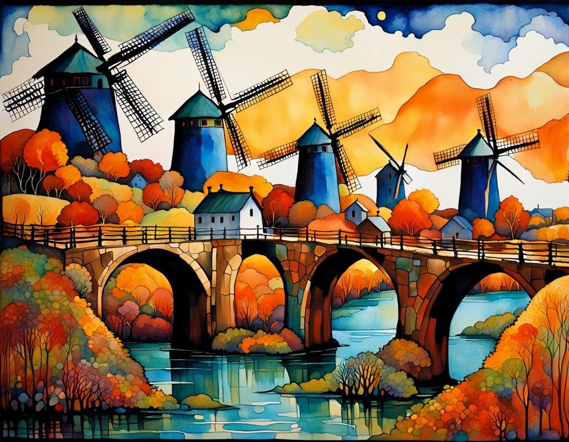 Misty Windmill Landscape: A World Reborn