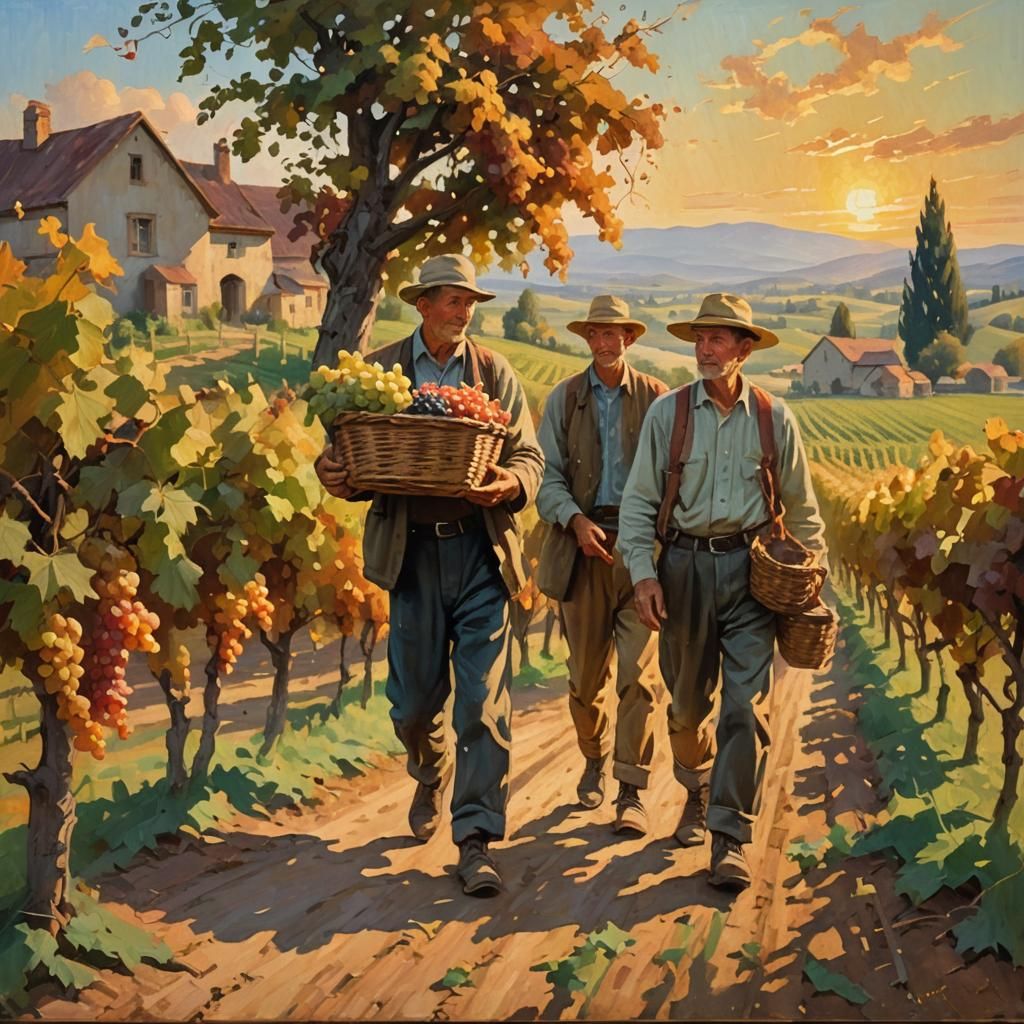 Idyllic Vineyard Stroll: Impressionist Oil Painting