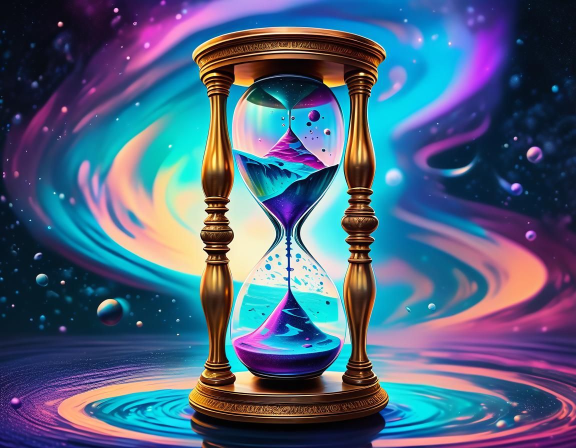 Cosmic Galaxy Hourglass: Holographic Astral Illustration