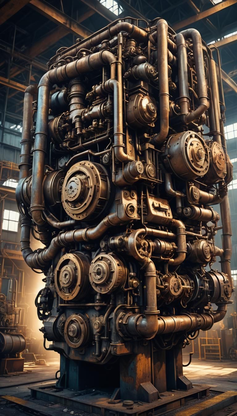Industrial Diesel Engine Concept Art in Chiaroscuro Lighting