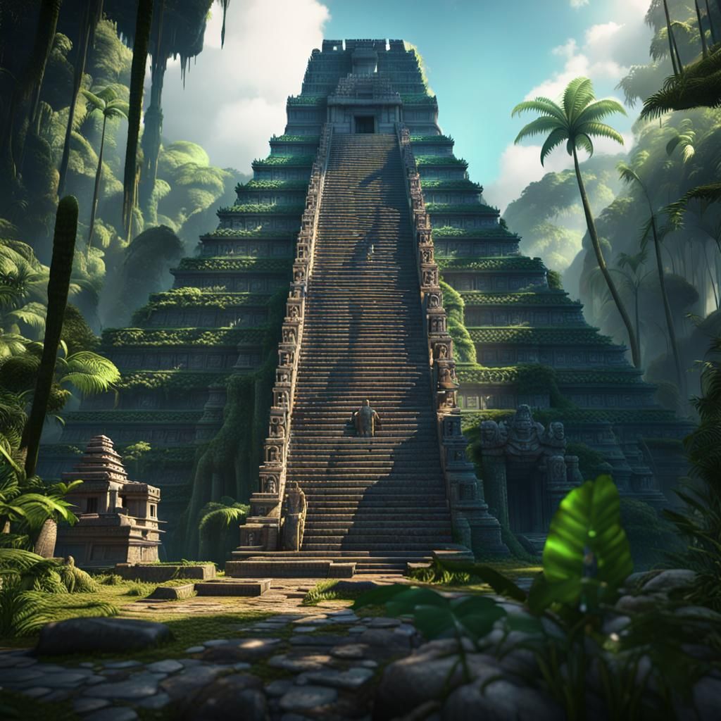Detailed Mayan Temple in Alien Jungle, UHD