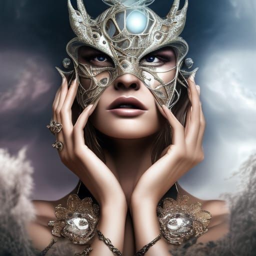 Fantasy Mask Queen in Airbrush Art Style