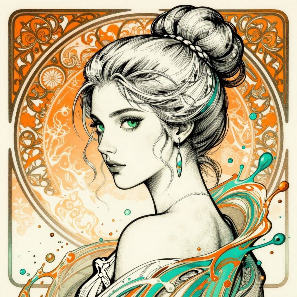 Woman's Fancy Bun in Alcohol Ink Style