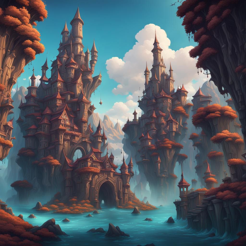 Fantasy Castle in Cartoon Style Illustration