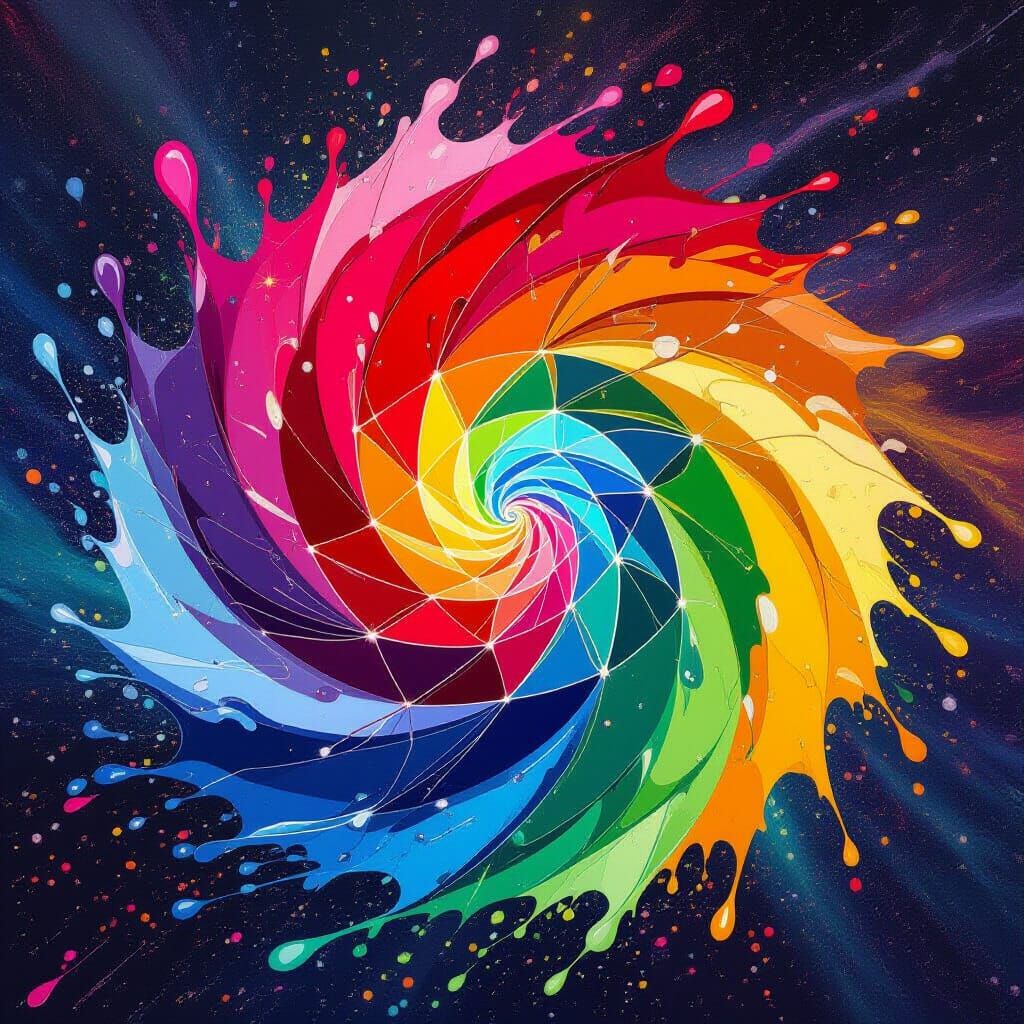 Vibrant Rainbow Vortex with Explosive Paint Splatters