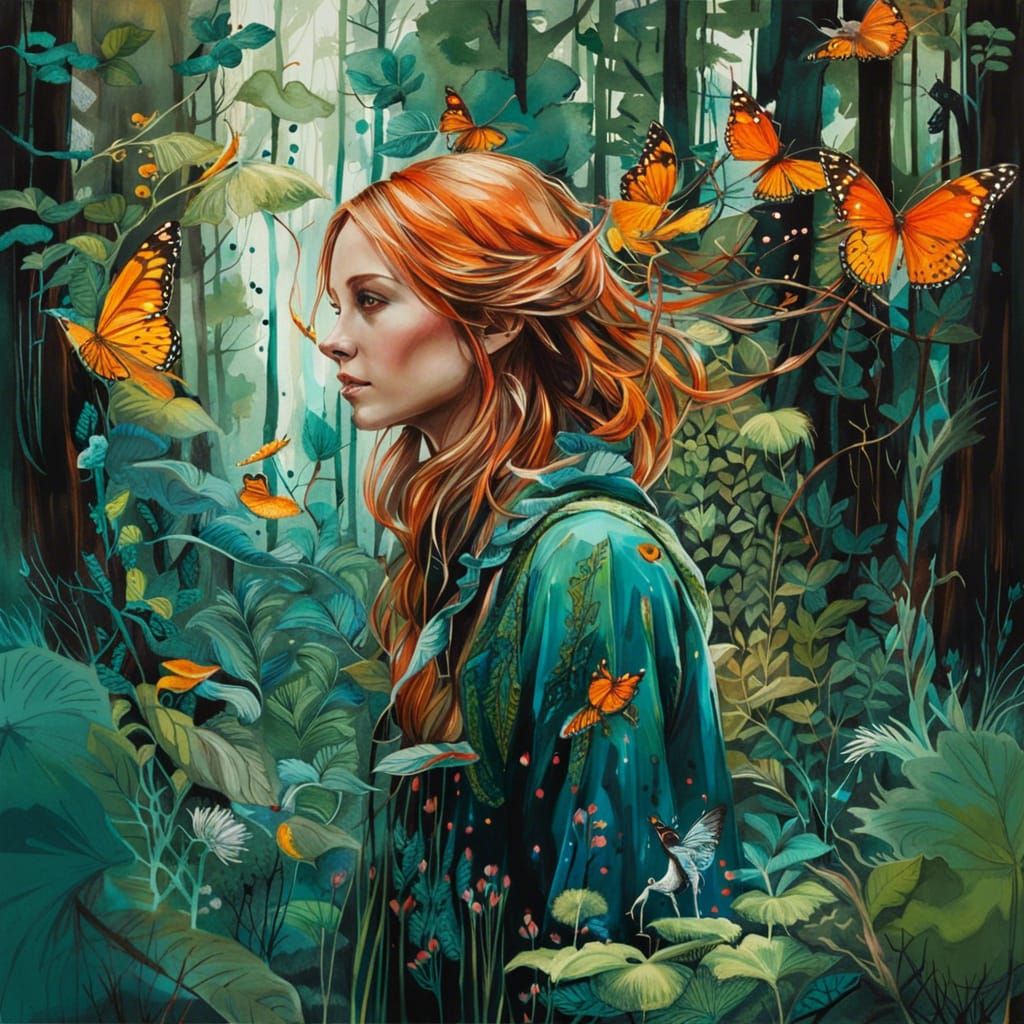 Magical Forest Illustration in Gouache Style