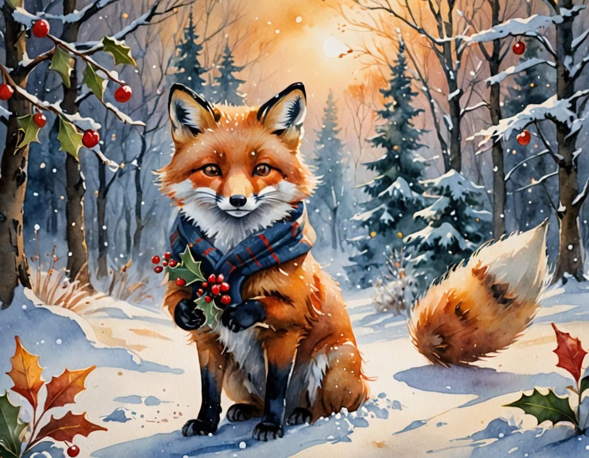 Whimsical Winter Fox in Snowy Wonderland