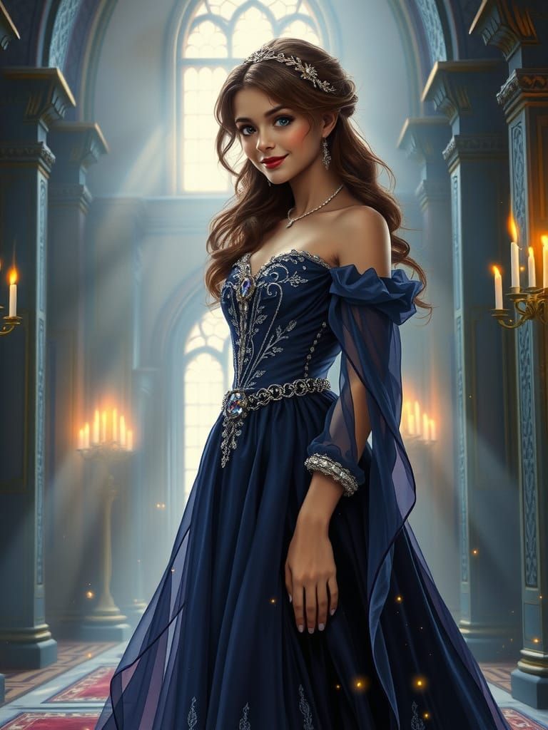 Noblewoman in Shadow Weave Gown, Fantasy Art