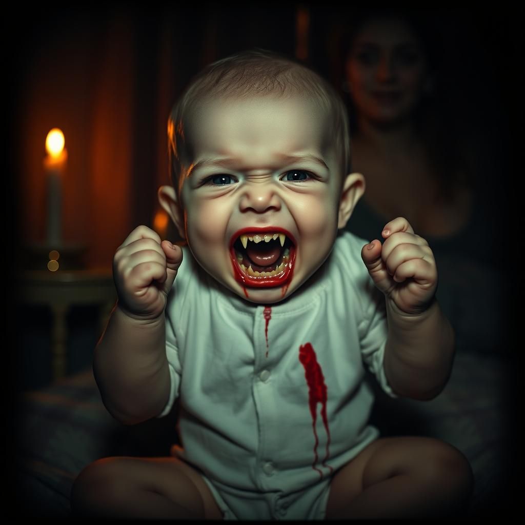 Vampire Baby in Nursery: Gothic Horror Scene