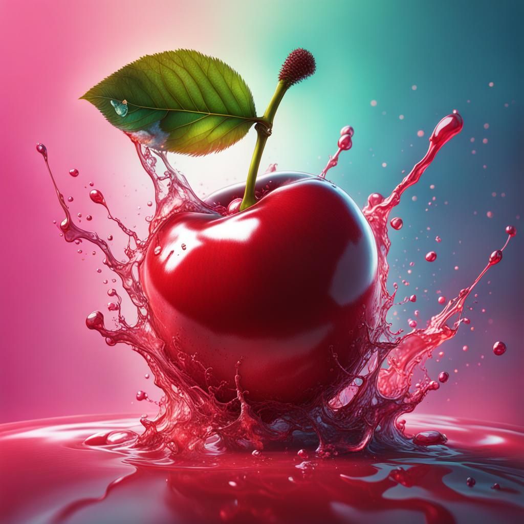 Hyperrealistic Cherry Bomb Splash Art