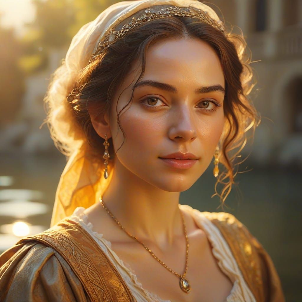 Renaissance Woman Portrait in Oil Painting Style