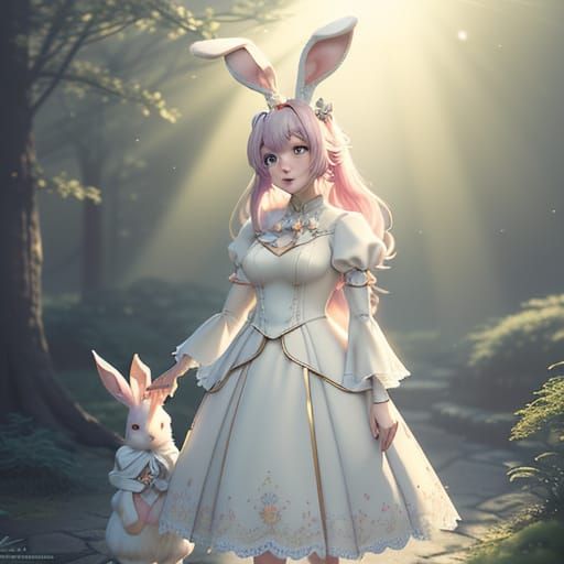 Vibrant Anime-Inspired Bunny Girl Scene