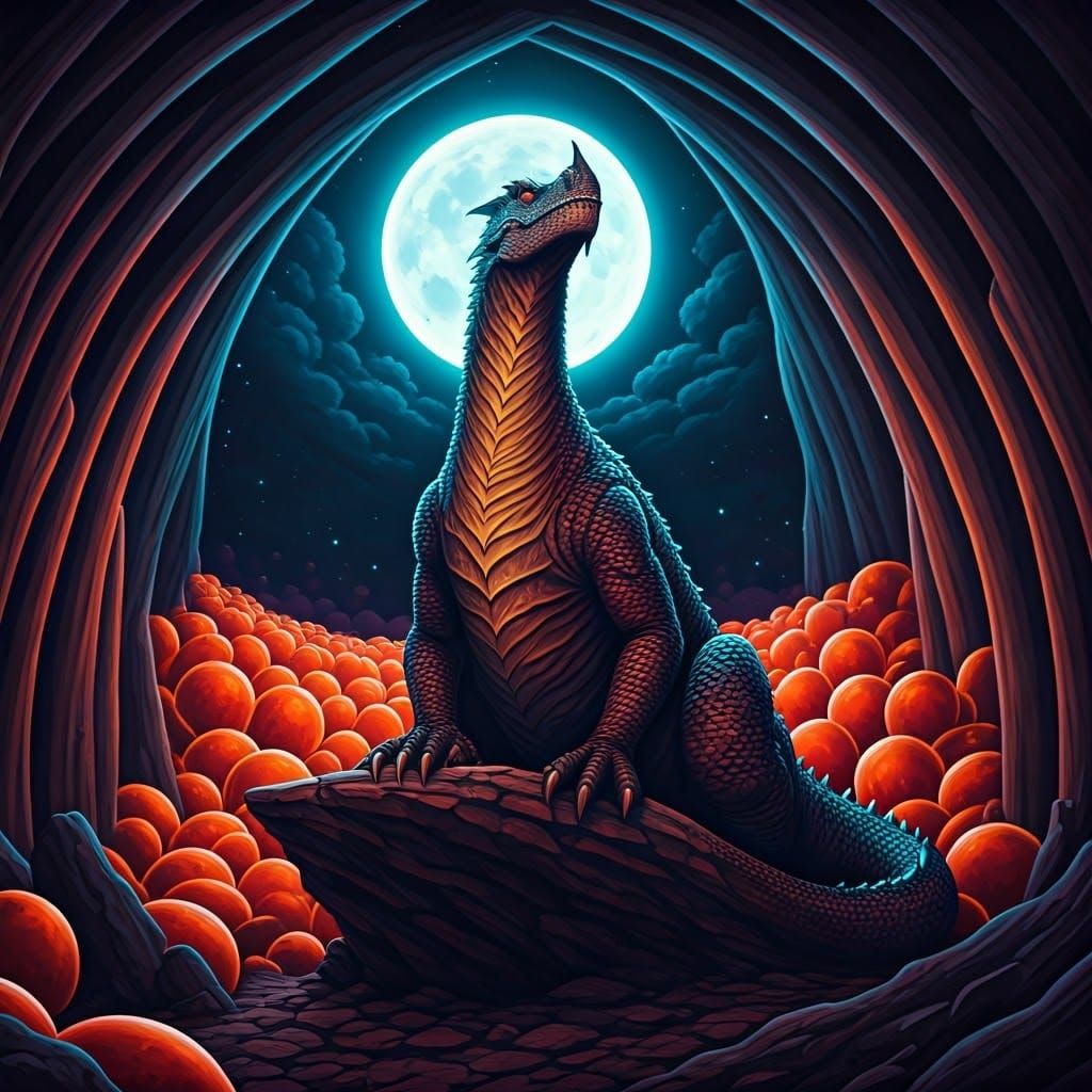 Majestic Bat in Cave with Pumpkins