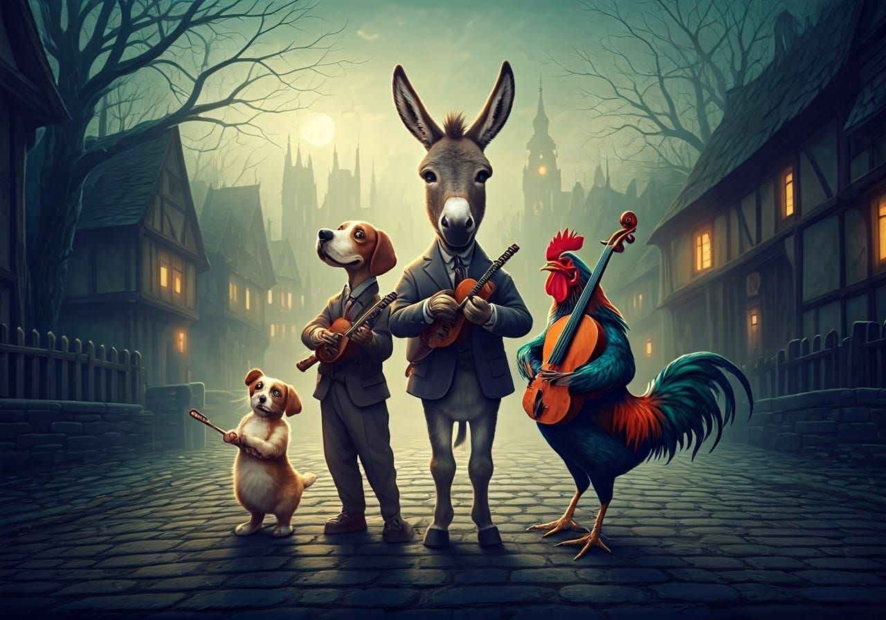 Animals Play Instruments in Spooky Town, Watercolour