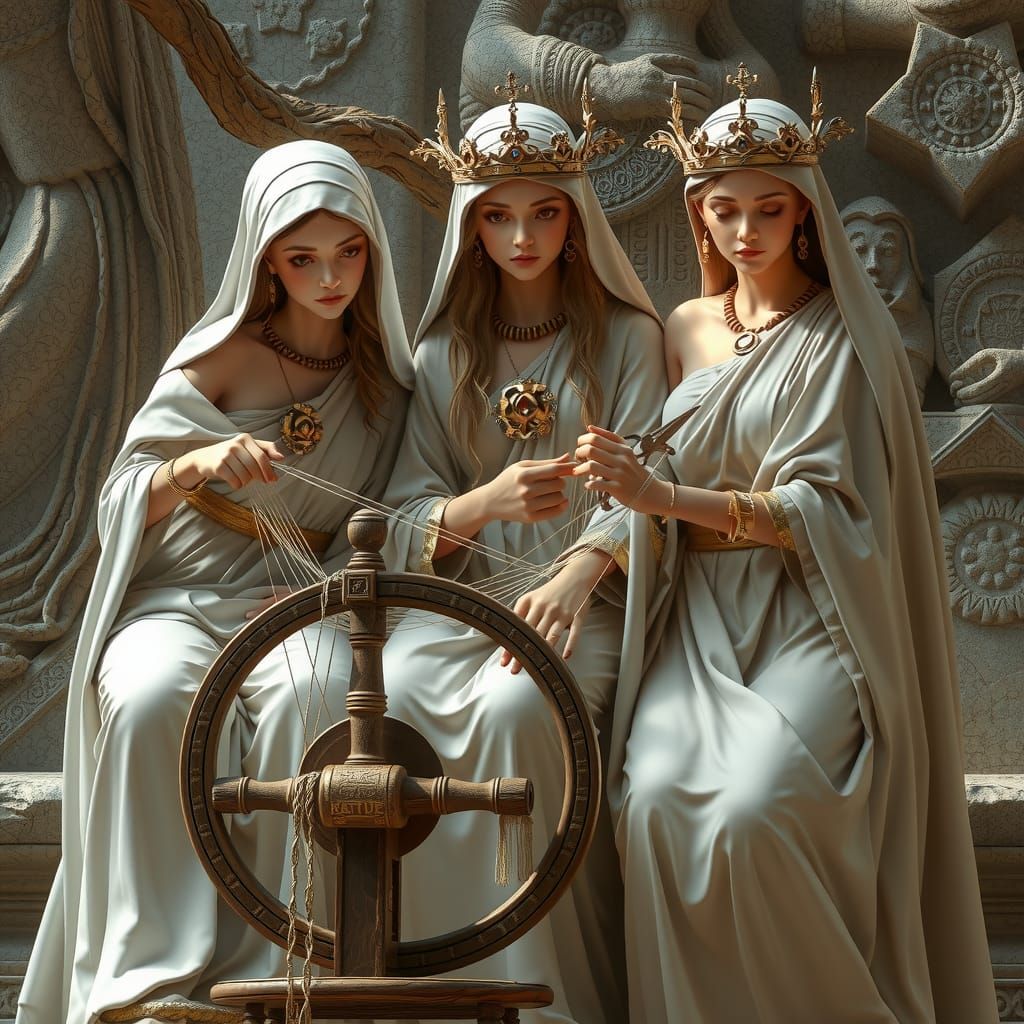 The Moirai: Three Fates in Anime Style