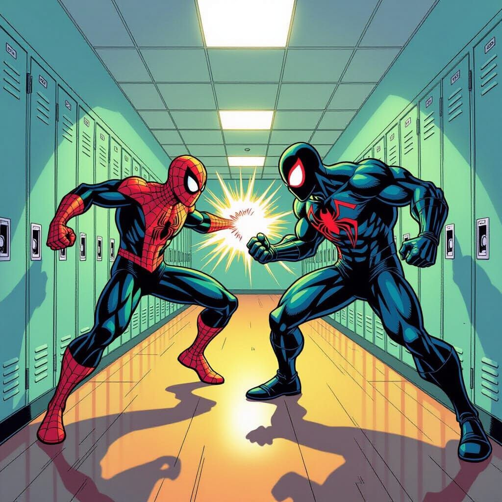Ghost Spider Battles Doctor Octopus in High School Comic Art