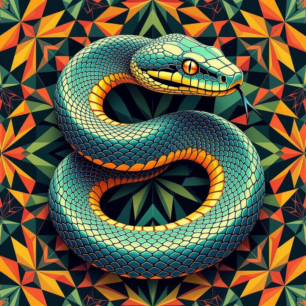 Geometric Snake Tessellations in Photorealistic Style